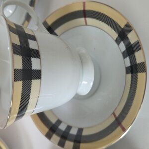 8Pc G S Fine Porcelain German Design Plaid Cups and Saucers